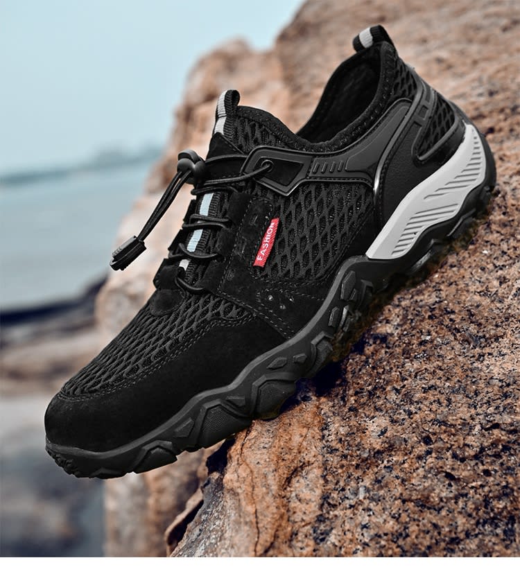 Men's Summer Leather Breathable Outdoor Sports Casual Shoes Non-slip Soft-soled Mesh Surface Hiking Shoes view 2