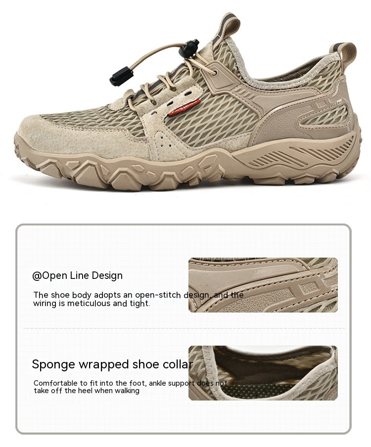 Men's Summer Leather Breathable Outdoor Sports Casual Shoes Non-slip Soft-soled Mesh Surface Hiking Shoes view 33