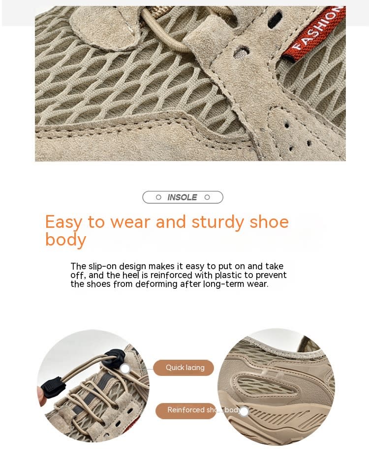Men's Summer Leather Breathable Outdoor Sports Casual Shoes Non-slip Soft-soled Mesh Surface Hiking Shoes view 38