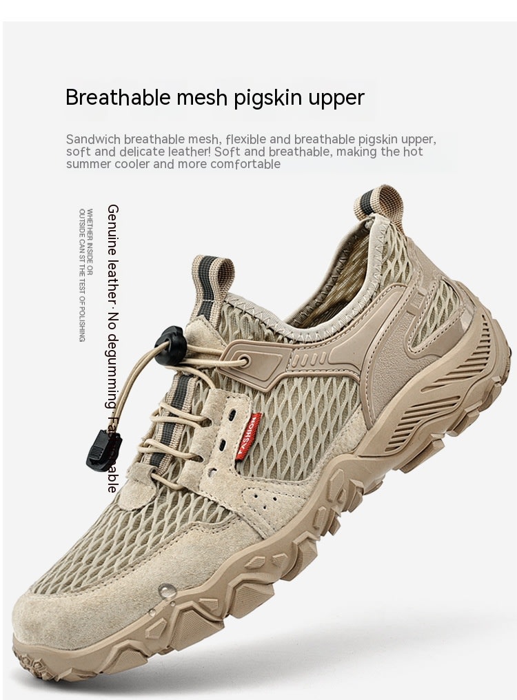 Men's Summer Leather Breathable Outdoor Sports Casual Shoes Non-slip Soft-soled Mesh Surface Hiking Shoes view 22
