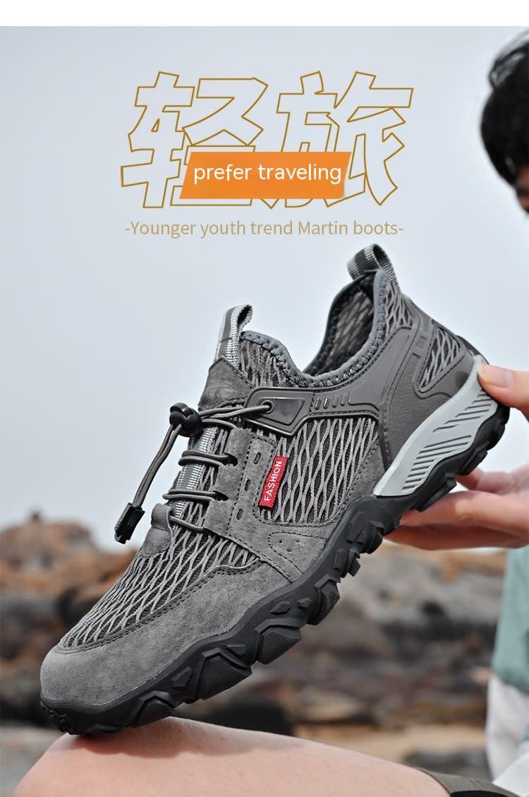 Men's Summer Leather Breathable Outdoor Sports Casual Shoes Non-slip Soft-soled Mesh Surface Hiking Shoes view 15
