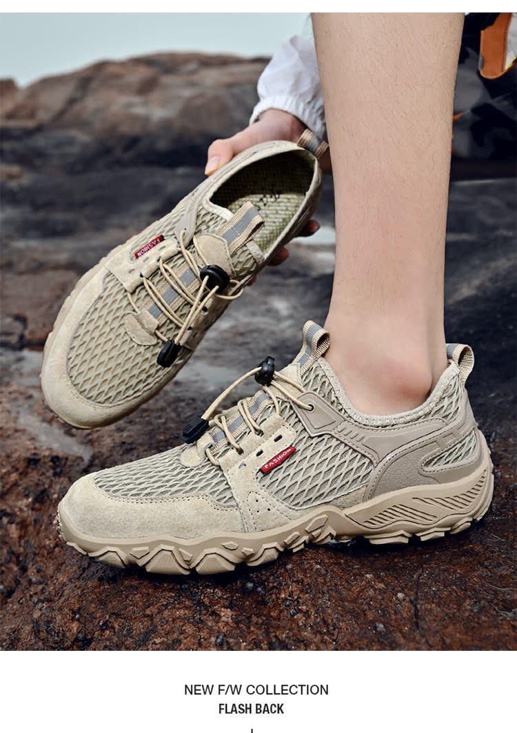 Men's Summer Leather Breathable Outdoor Sports Casual Shoes Non-slip Soft-soled Mesh Surface Hiking Shoes view 3