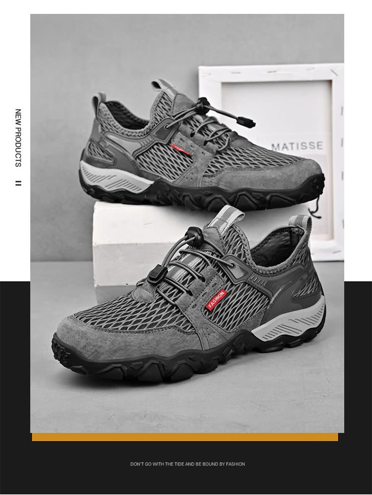 Men's Summer Leather Breathable Outdoor Sports Casual Shoes Non-slip Soft-soled Mesh Surface Hiking Shoes view 12