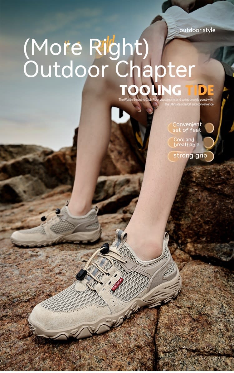 Men's Summer Leather Breathable Outdoor Sports Casual Shoes Non-slip Soft-soled Mesh Surface Hiking Shoes view 21