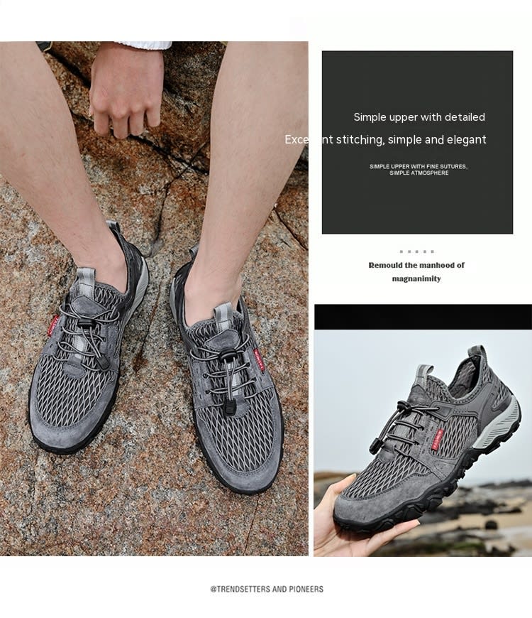 Men's Summer Leather Breathable Outdoor Sports Casual Shoes Non-slip Soft-soled Mesh Surface Hiking Shoes view 4