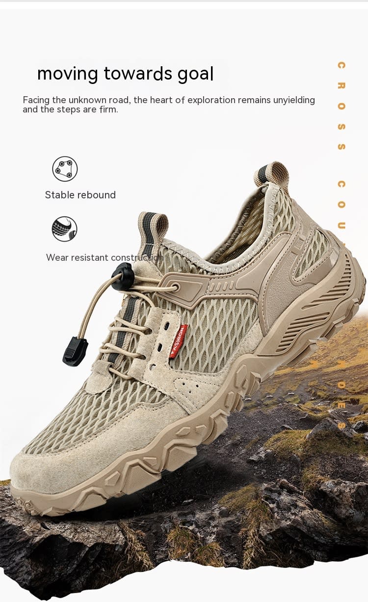 Men's Summer Leather Breathable Outdoor Sports Casual Shoes Non-slip Soft-soled Mesh Surface Hiking Shoes view 6