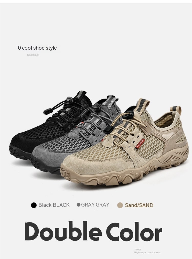 Men's Summer Leather Breathable Outdoor Sports Casual Shoes Non-slip Soft-soled Mesh Surface Hiking Shoes view 11