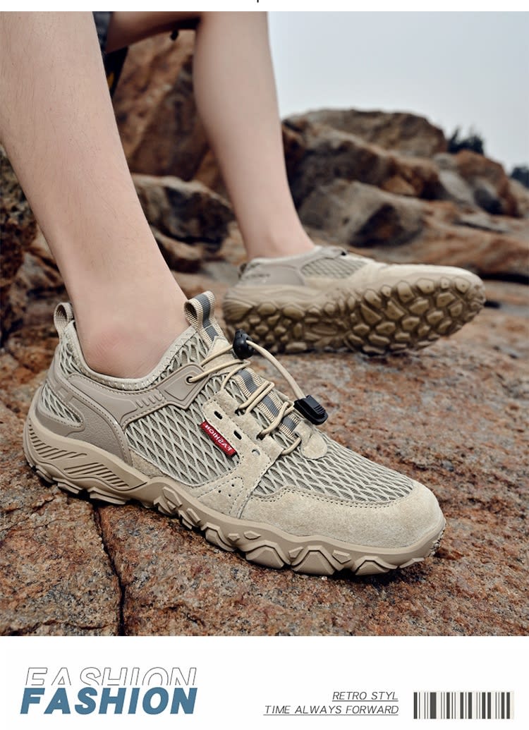 Men's Summer Leather Breathable Outdoor Sports Casual Shoes Non-slip Soft-soled Mesh Surface Hiking Shoes view 5
