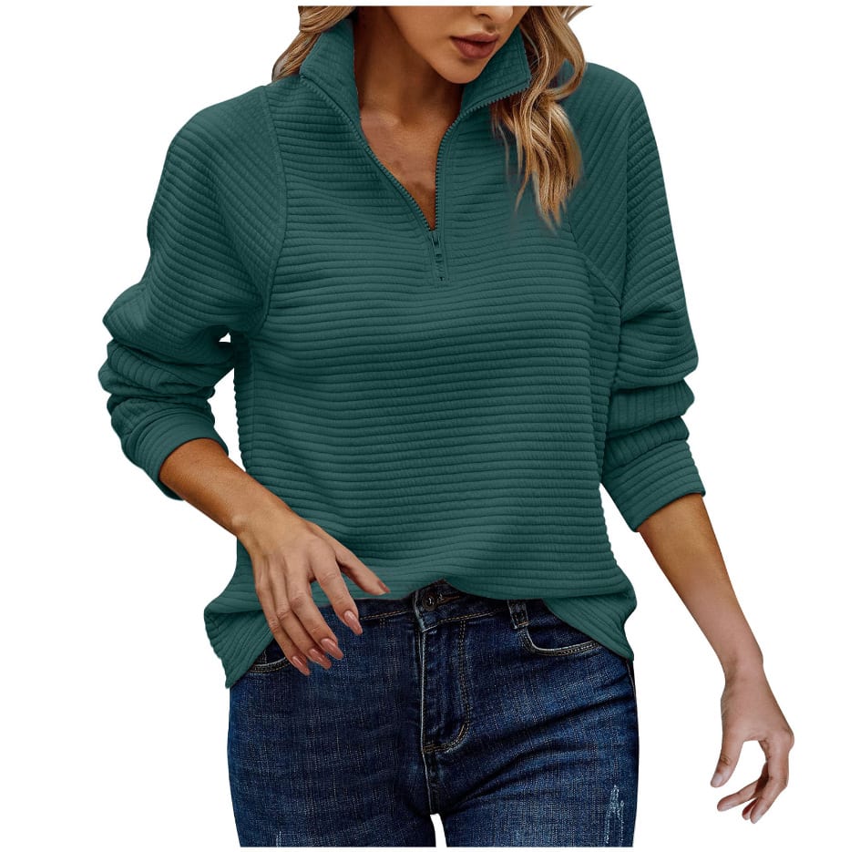 Zipper Stand Collar Pullover Sweatshirt Fashion Solid Striped Long Sleeve Top Spring And Autumn Women's Clothing view 18