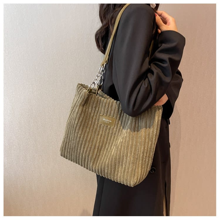 Retro Large Capacity Shoulder Bag Casual Simple Portable Shopper Tote Bag Corduroy Solid Commuter Zipper Women's Handbag view 22
