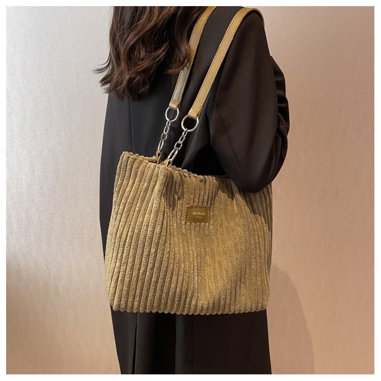 Retro Large Capacity Shoulder Bag Casual Simple Portable Shopper Tote Bag Corduroy Solid Commuter Zipper Women's Handbag view 38