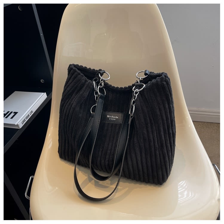 Retro Large Capacity Shoulder Bag Casual Simple Portable Shopper Tote Bag Corduroy Solid Commuter Zipper Women's Handbag view 13