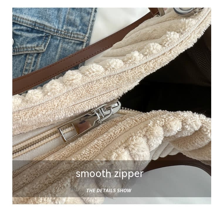 Retro Large Capacity Shoulder Bag Casual Simple Portable Shopper Tote Bag Corduroy Solid Commuter Zipper Women's Handbag view 9