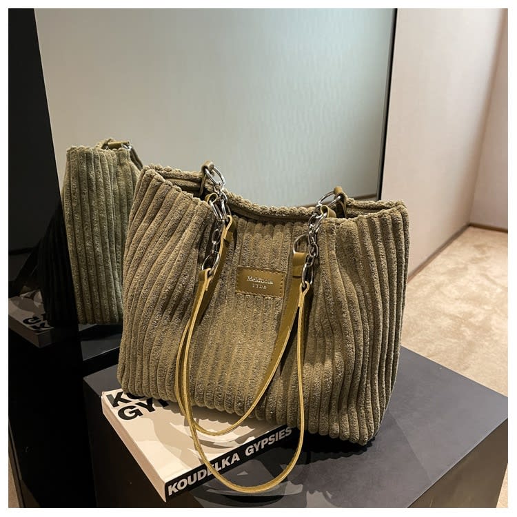 Retro Large Capacity Shoulder Bag Casual Simple Portable Shopper Tote Bag Corduroy Solid Commuter Zipper Women's Handbag view 44