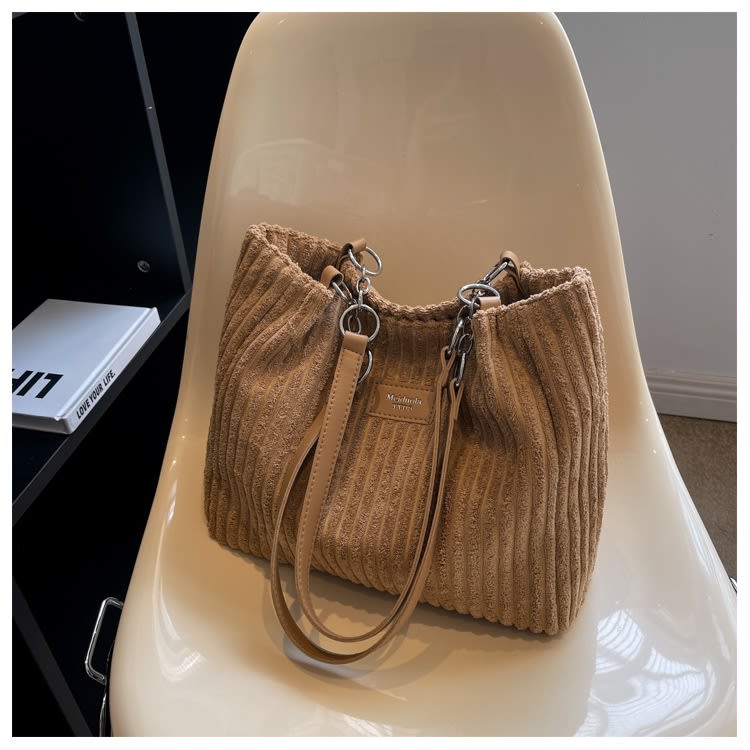 Retro Large Capacity Shoulder Bag Casual Simple Portable Shopper Tote Bag Corduroy Solid Commuter Zipper Women's Handbag view 12