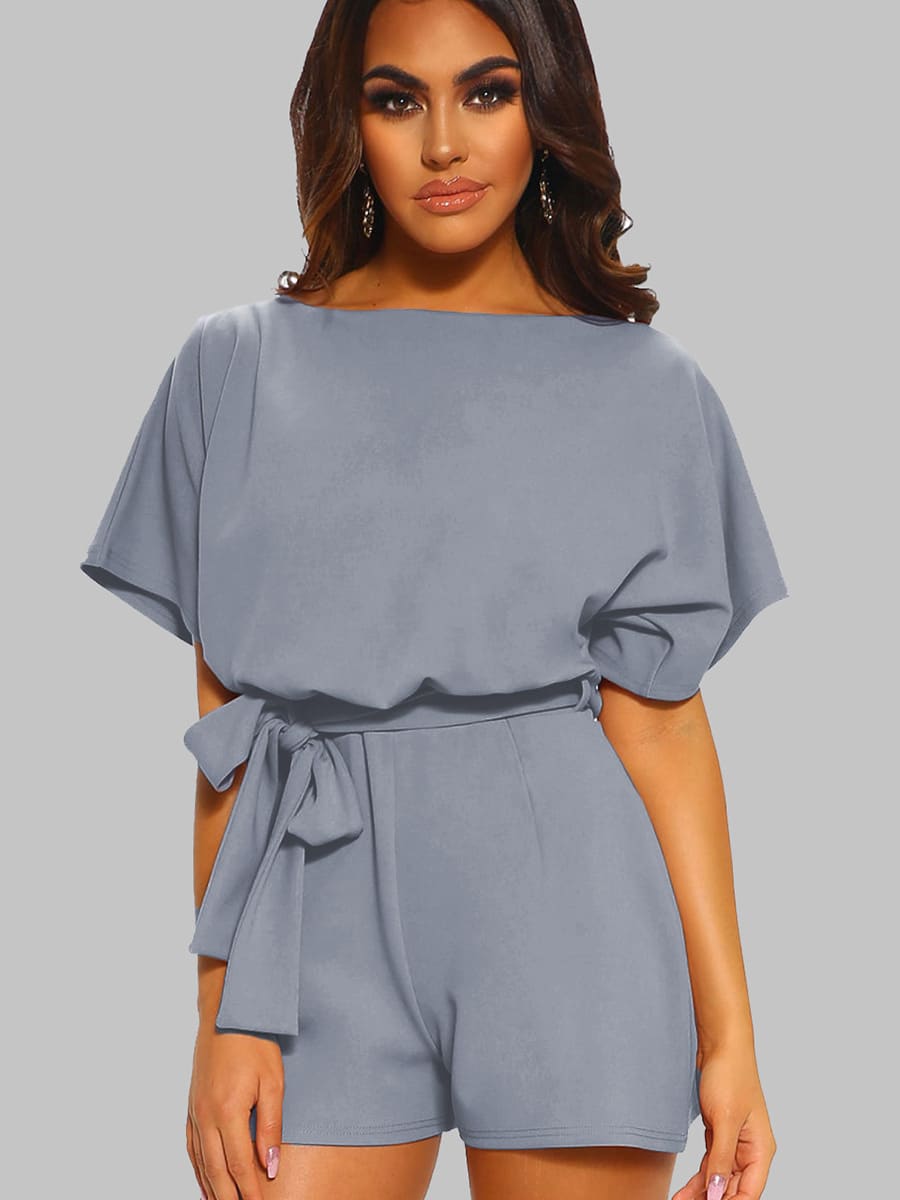 Women's Round Neck Short-sleeved Lace-up Jumpsuit view 14