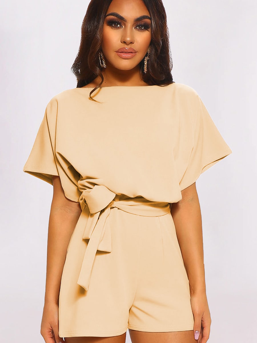Women's Round Neck Short-sleeved Lace-up Jumpsuit view 2