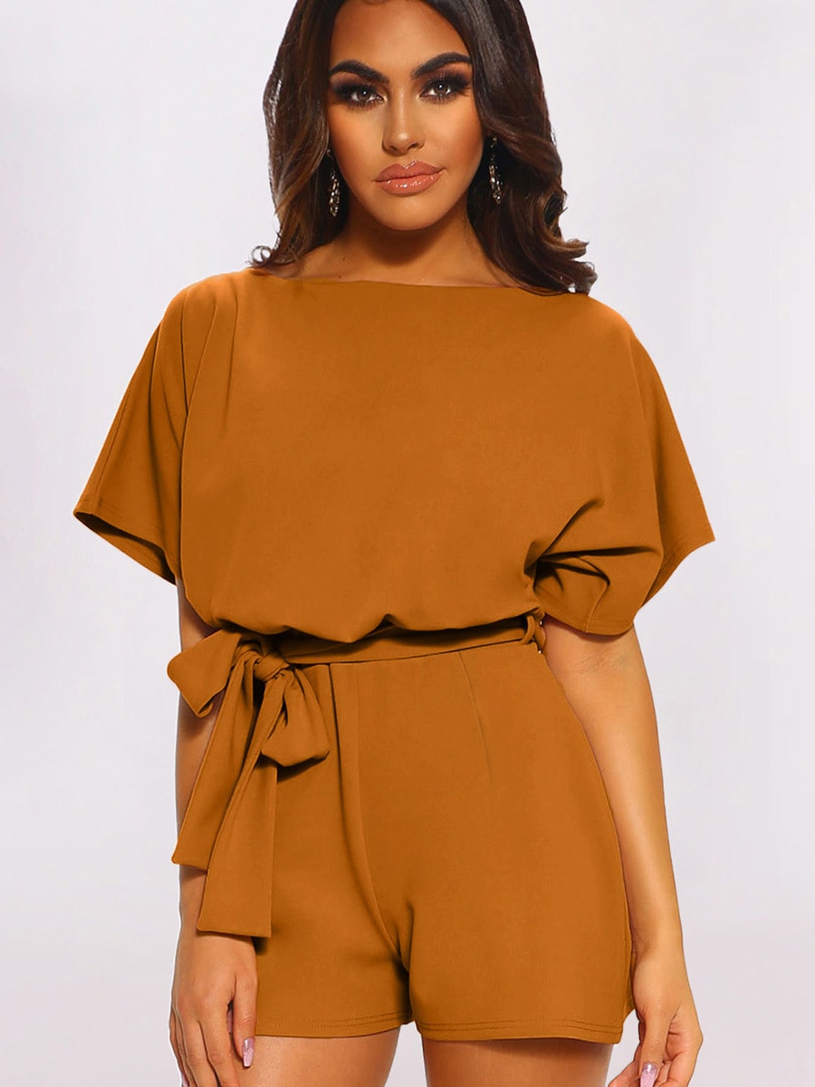 Women's Round Neck Short-sleeved Lace-up Jumpsuit view 13