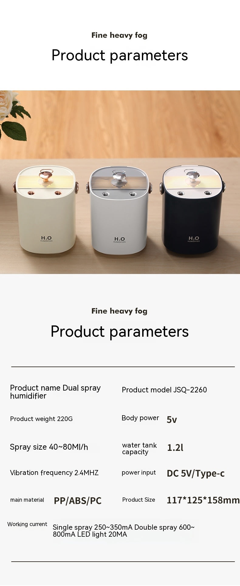 New Dual Spray Mute Portable Humidifier Home Heavy Fog Office Bedroom Air Humidifier view 19