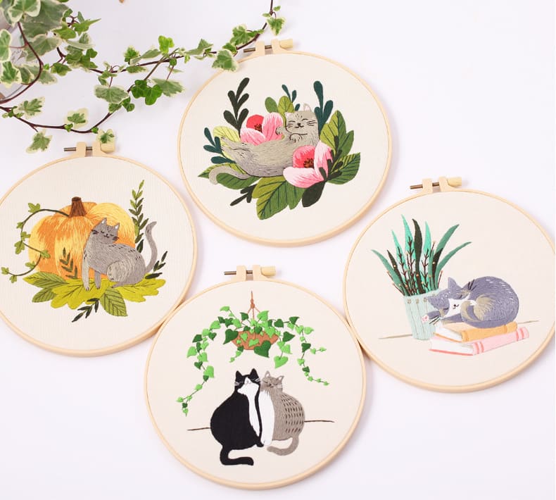 Cat Embroidery Pattern Diy Material Package Kit view 2