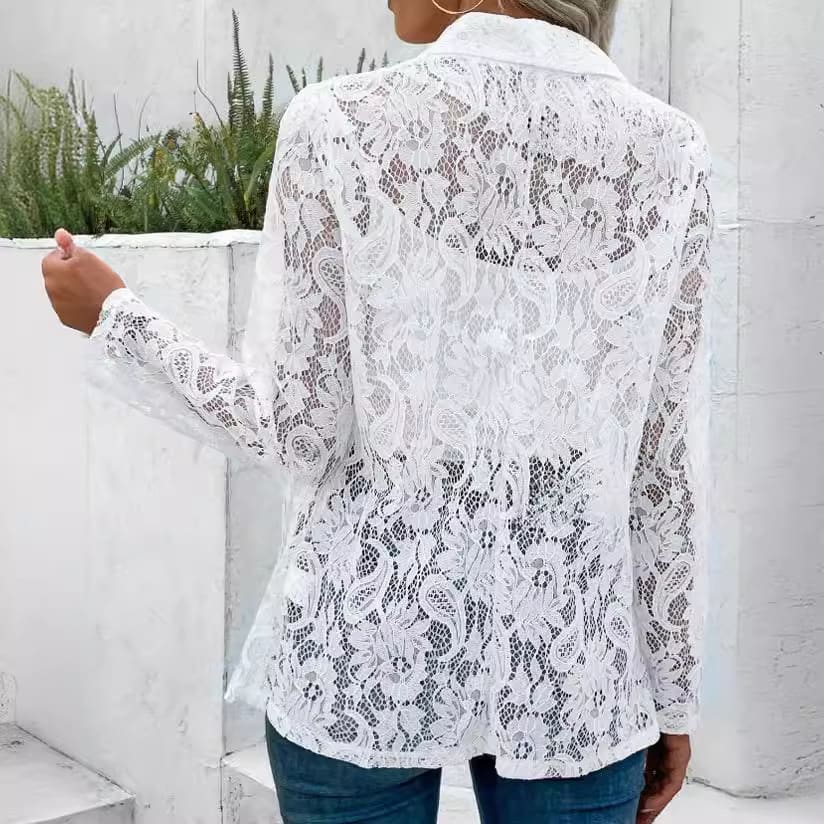 Spring And Summer Small Suit, Fashionable And Versatile Solid Color Lace Shirt Jacket view 8