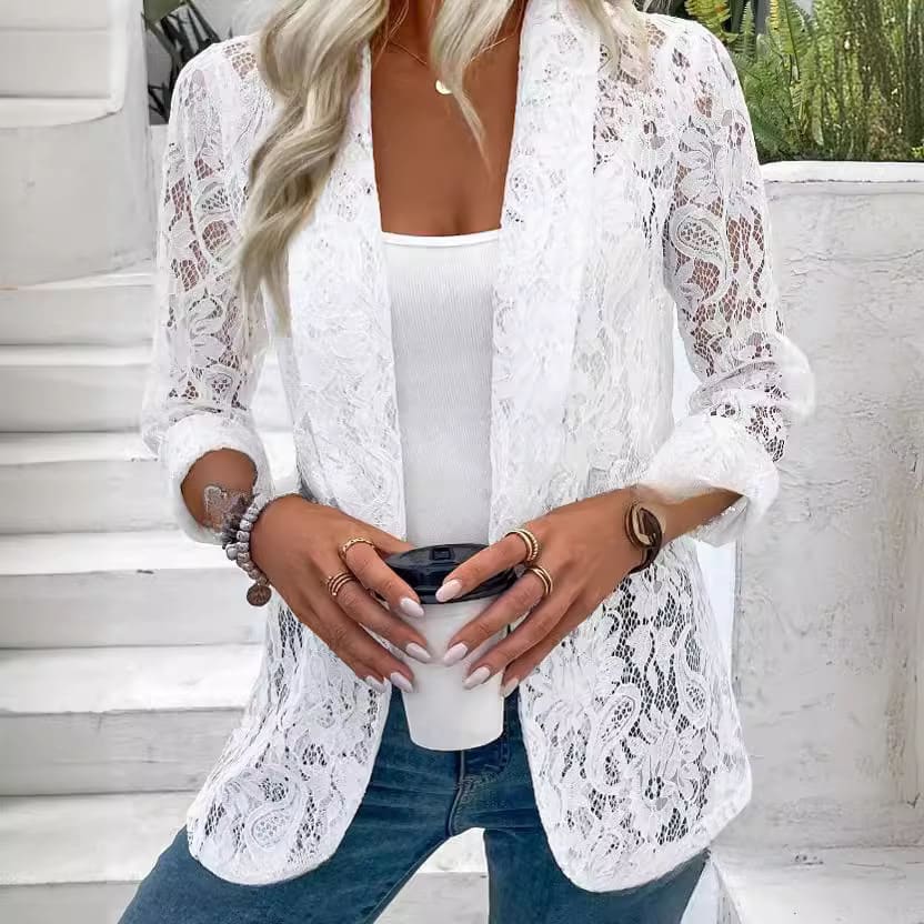 Spring And Summer Small Suit, Fashionable And Versatile Solid Color Lace Shirt Jacket view 10