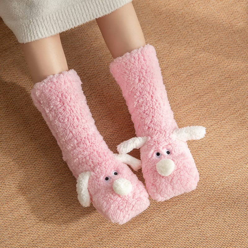 Cute Cartoon Dog Floor Socks Winter Warm Non-slip Plush Socks For Women view 4