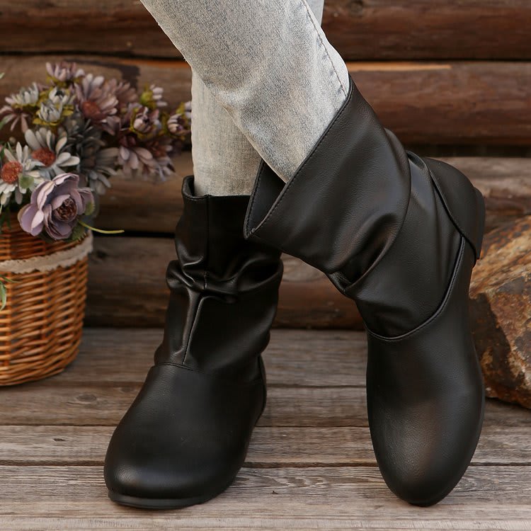 Fashion Round-toed Flat Boots Versatile Simple Slip-on Western Cowboy Boot Casual Short Shoes For Women view 6