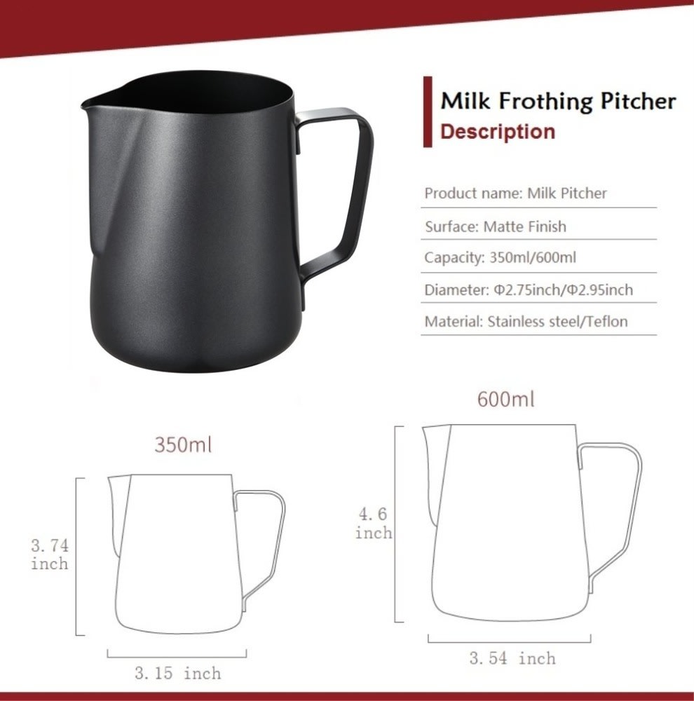 Stainless Steel Milk Frothing Jar, -600 Ml, Matte view 2