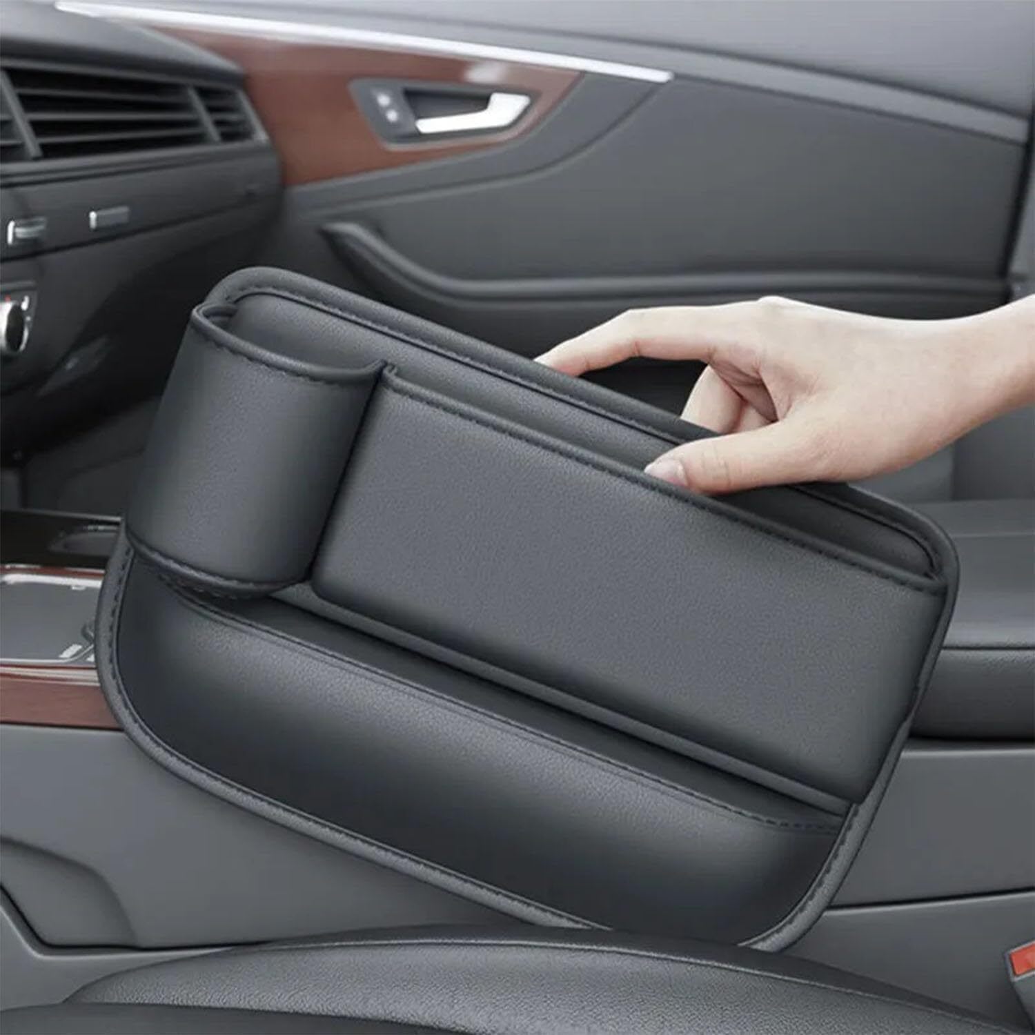 Car Seat Storage, New Upgraded Car Seat Storage Box With Cup Holder, Seat Gap Storage Box, Cup Holder Gap Bag For Car, Adjustable Car Seat Storage Box view 2