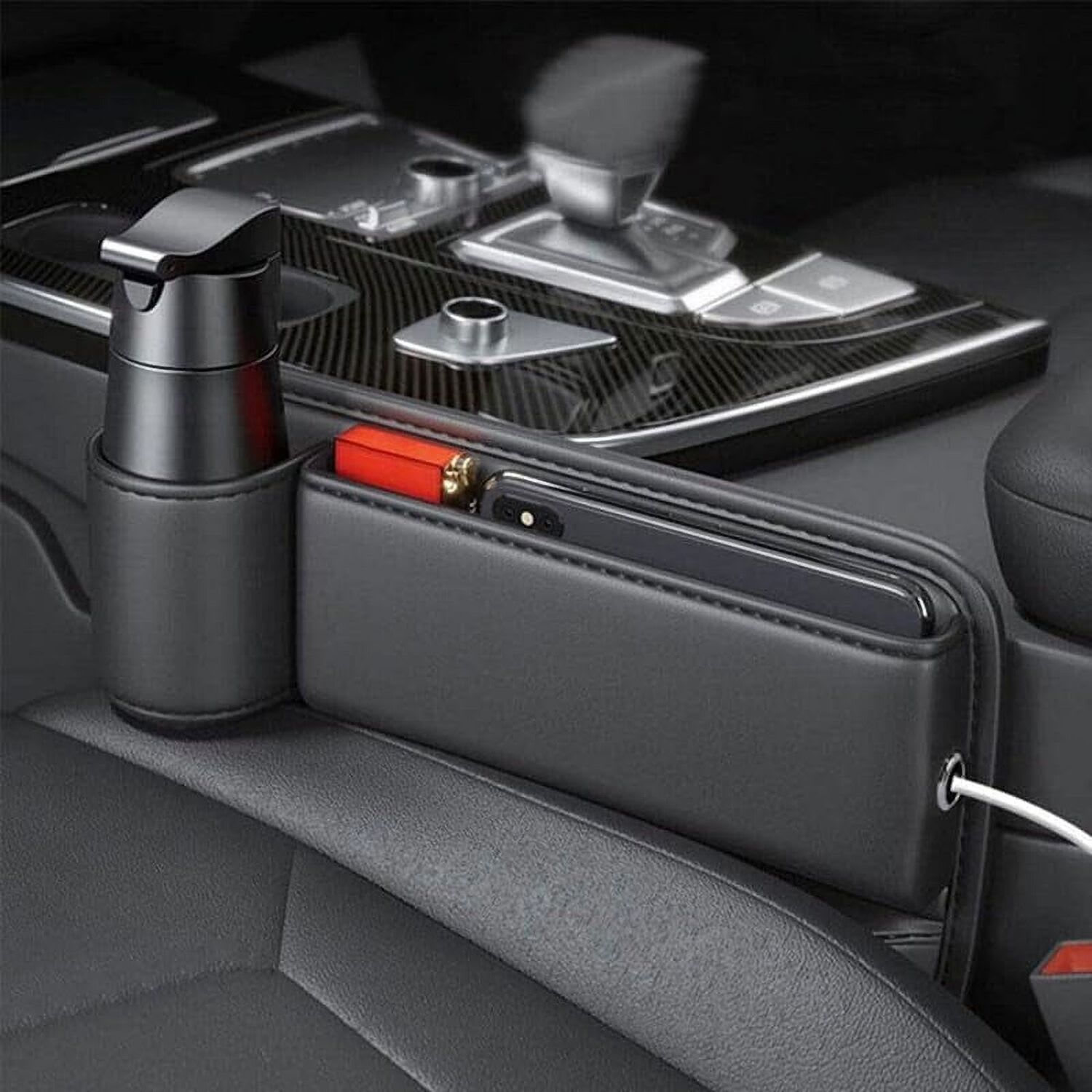 Car Seat Storage, New Upgraded Car Seat Storage Box With Cup Holder, Seat Gap Storage Box, Cup Holder Gap Bag For Car, Adjustable Car Seat Storage Box view 3