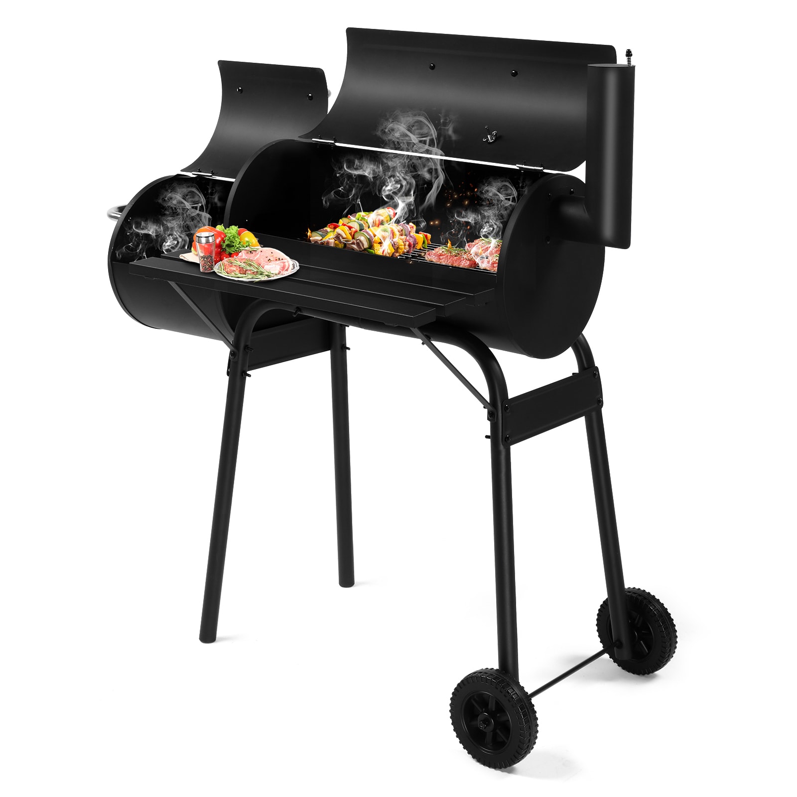 111x54x93cm Black, Double Cylinder, Wheeled, Smoked, Charcoal Grill view 5