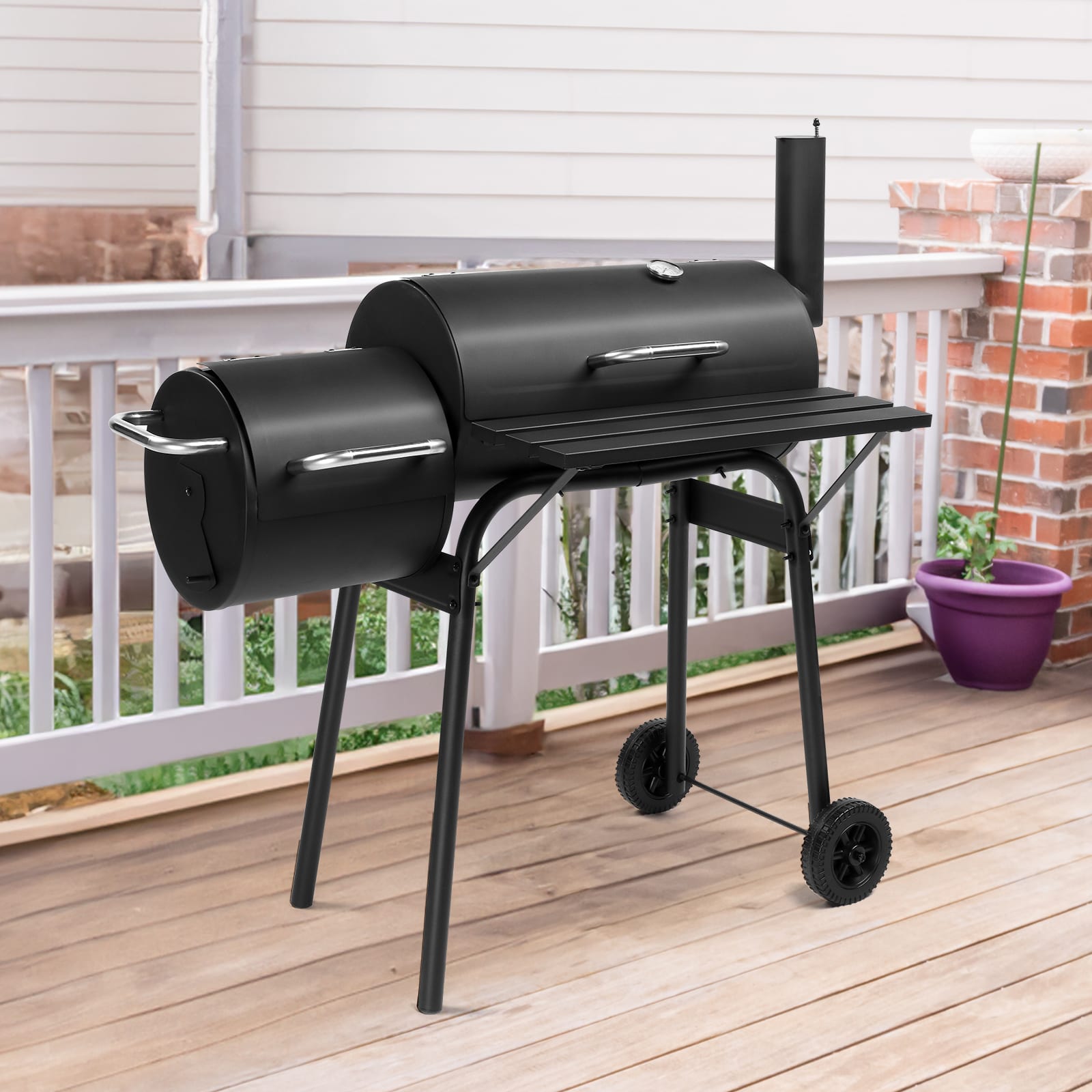 111x54x93cm Black, Double Cylinder, Wheeled, Smoked, Charcoal Grill view 13