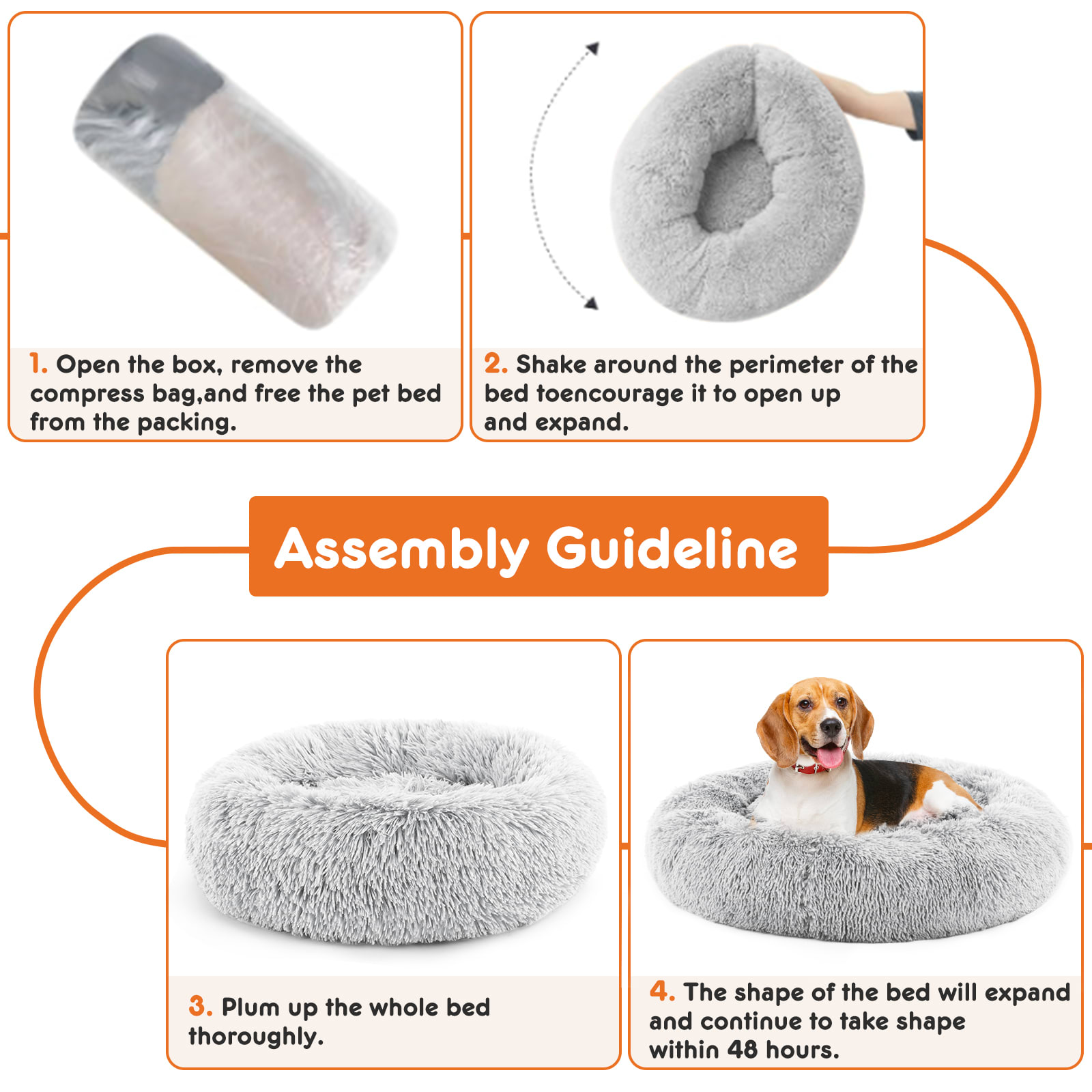 24 Inch Anti-Slip Round Fluffy Plush Faux Fur Cat Bed, Fits Up To 25 Lbs Pets view 2