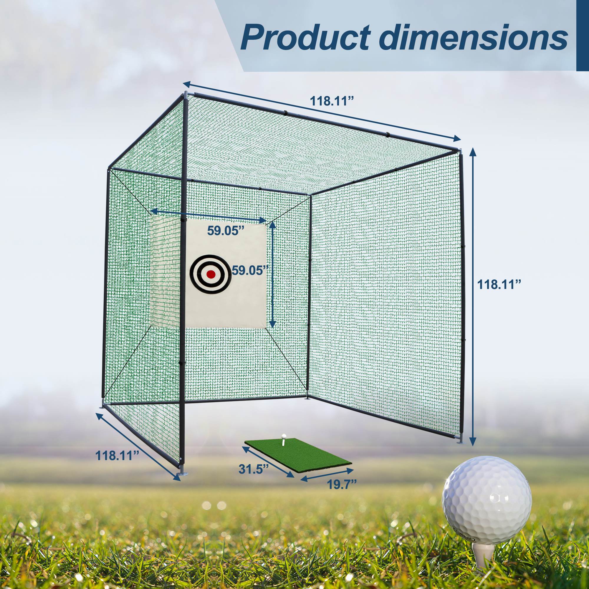 10X10X10FT Golf Practice Net Cage With Metal Frame Hitting Net Kit Indoor Outdoor view 4