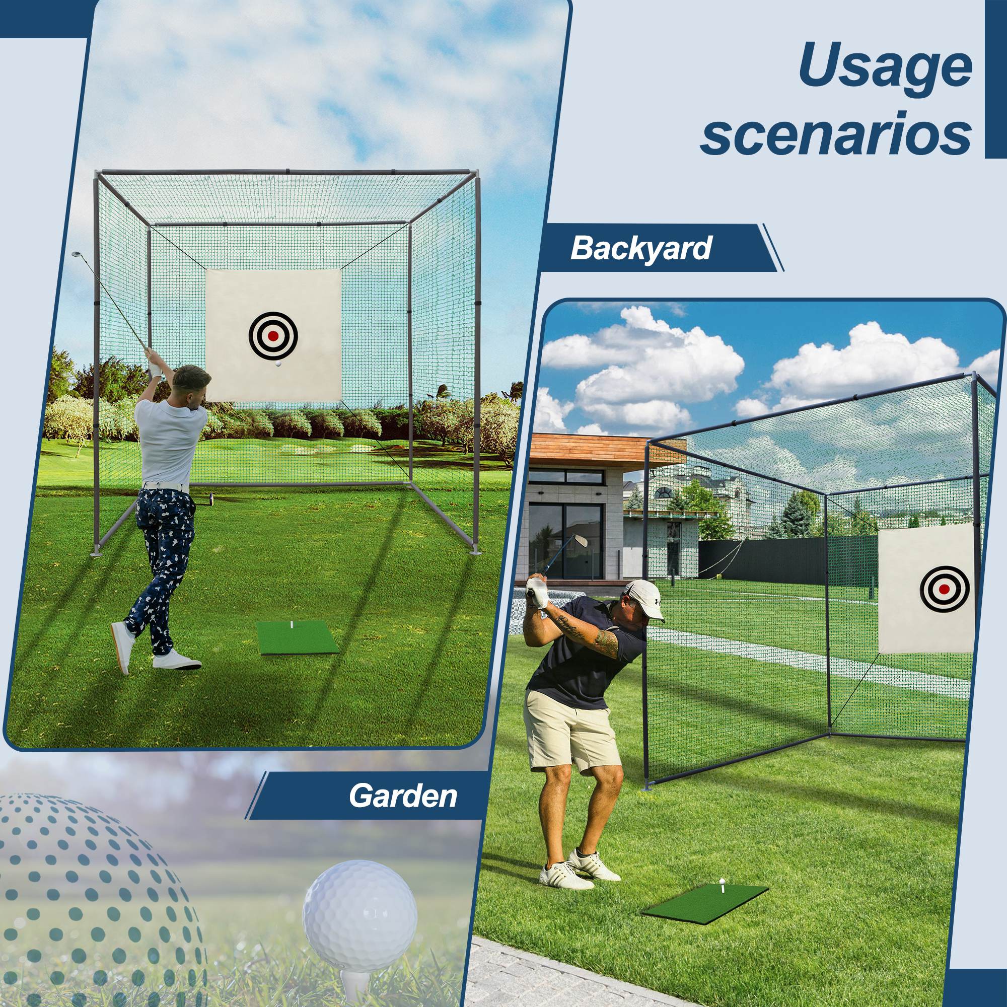 10X10X10FT Golf Practice Net Cage With Metal Frame Hitting Net Kit Indoor Outdoor view 8