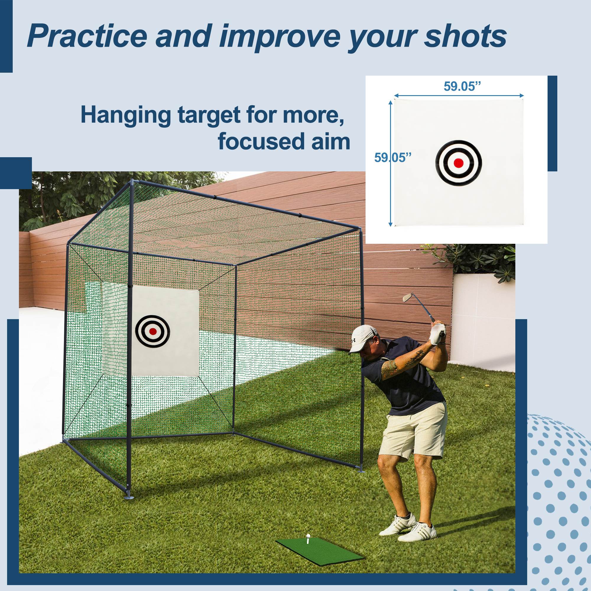 10X10X10FT Golf Practice Net Cage With Metal Frame Hitting Net Kit Indoor Outdoor view 9