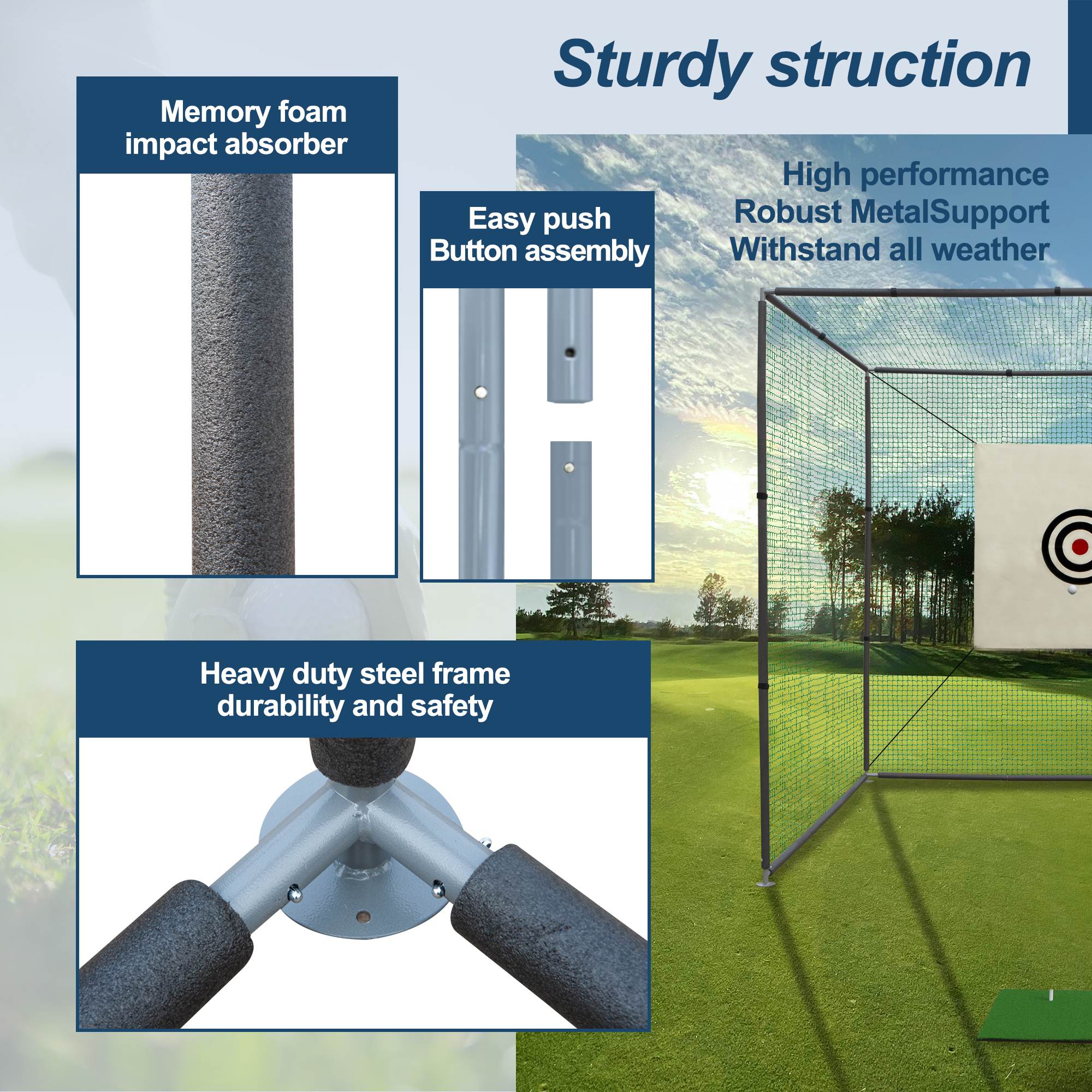 10X10X10FT Golf Practice Net Cage With Metal Frame Hitting Net Kit Indoor Outdoor