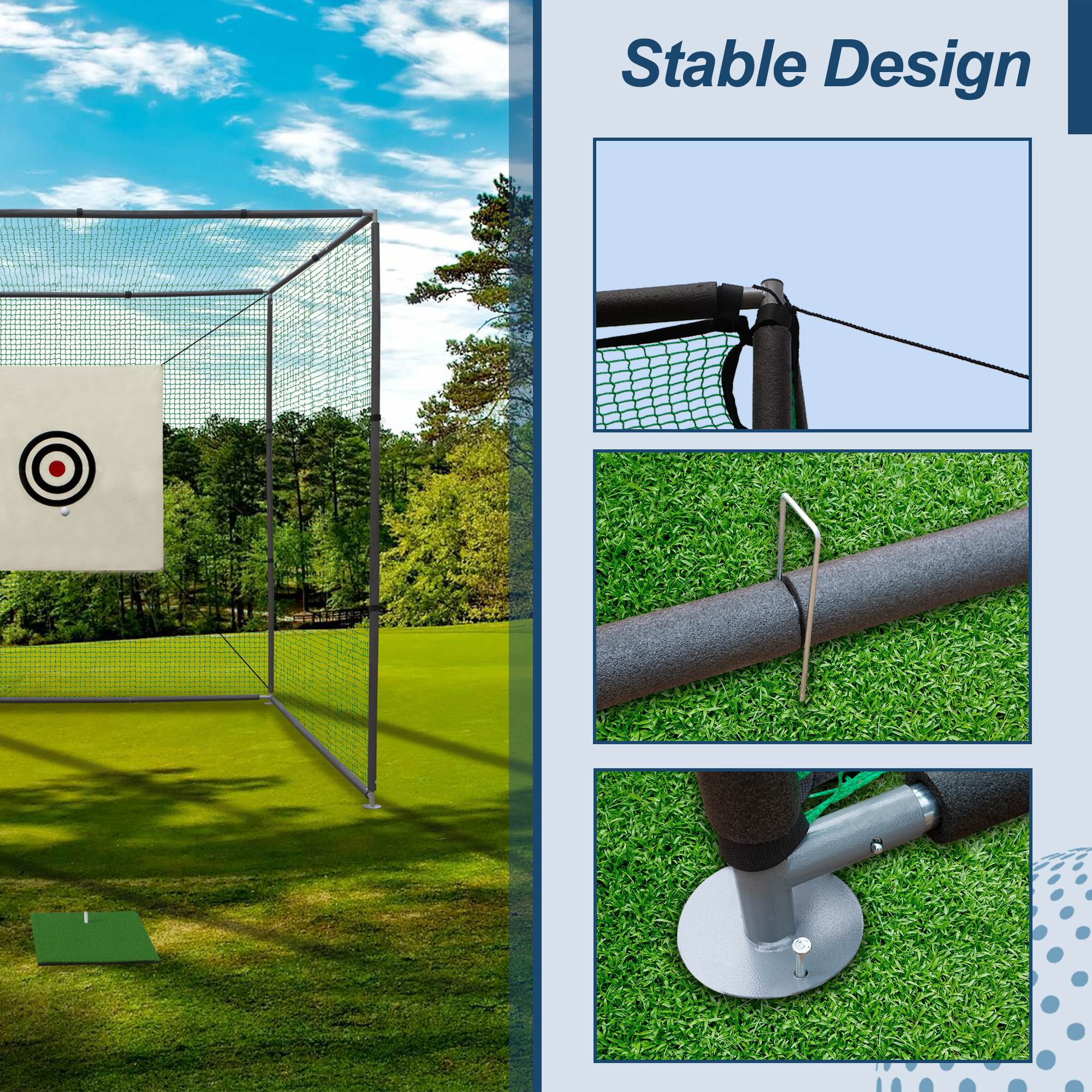 10X10X10FT Golf Practice Net Cage With Metal Frame Hitting Net Kit Indoor Outdoor view 15