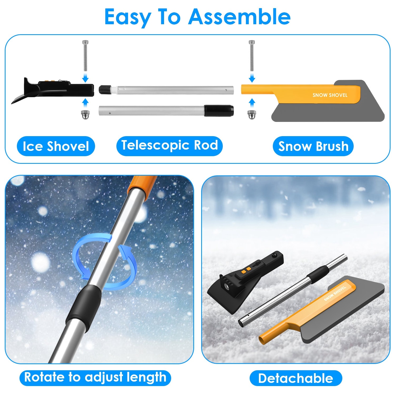 1Pc 3 In 1 Car Snow Removal Shovel With Lights Car Snow Removal Tool Telescopic Windshield Ice Scraper Snow Brush Shovel view 10