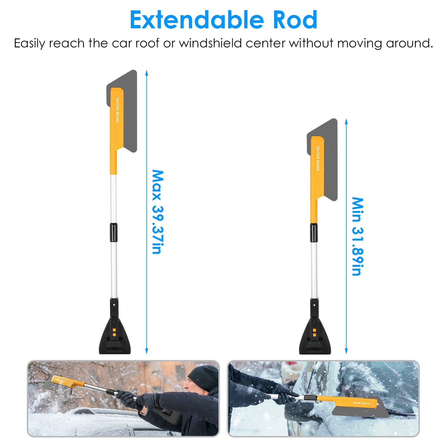 1Pc 3 In 1 Car Snow Removal Shovel With Lights Car Snow Removal Tool Telescopic Windshield Ice Scraper Snow Brush Shovel view 3