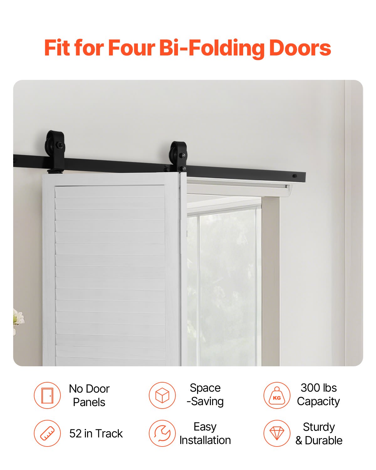 Bi-Folding Sliding Barn Door Hardware Track Kit 52' For Two 24' Doors view 3
