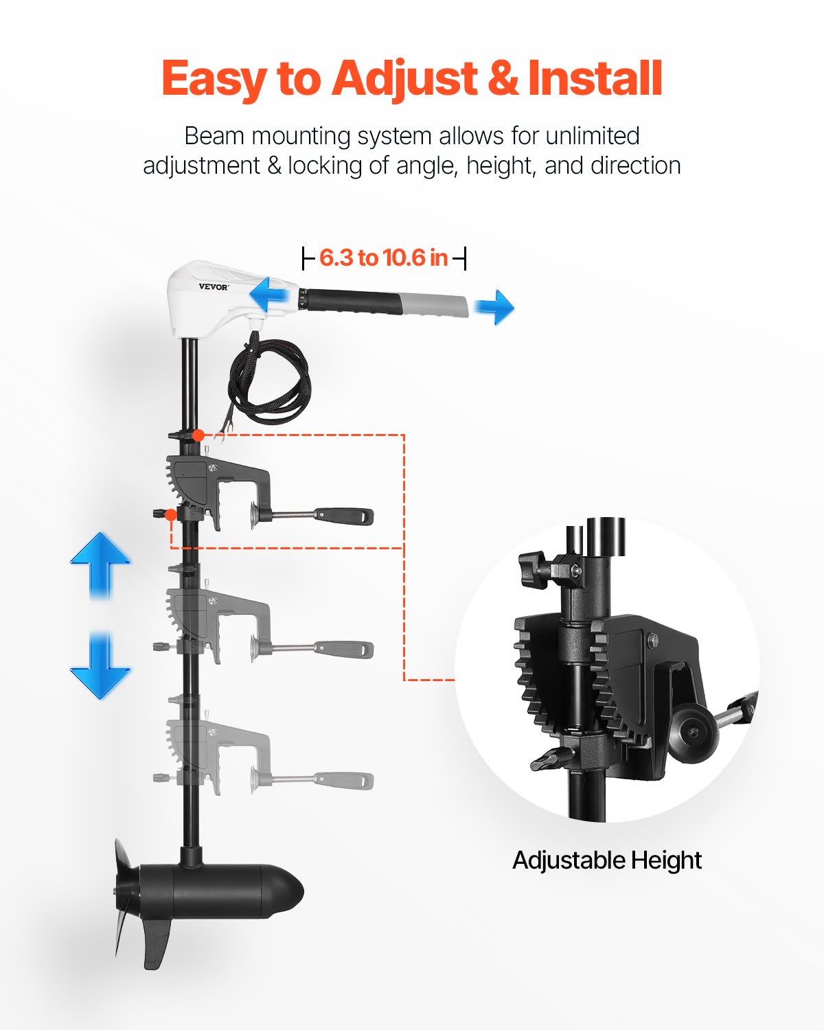 55lb 12V Thrust Electric Trolling Motor Saltwater Trolling Boat Engine For Kayak view 3