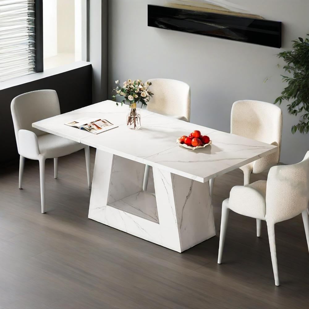 Dining Table For 4 To 6 People, 63" Rectangular Dining Room Table, Modern Wooden Faux Marble Dinner Table With Sturdy Base view 5