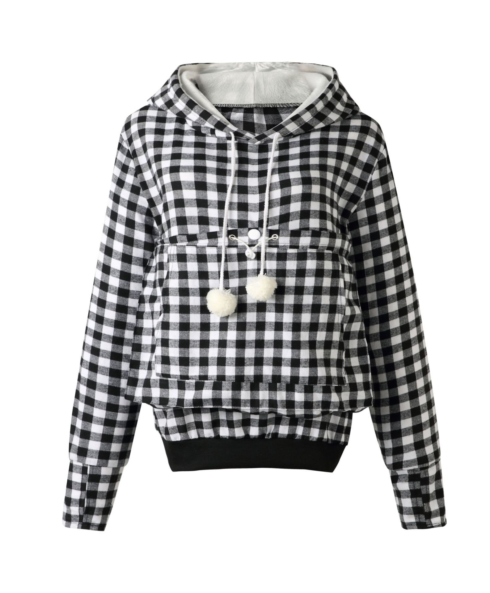 Women's Alien Cat Dogs And Cats Kangaroo Size Pocket Long Sleeve Plaid Sweater view 4