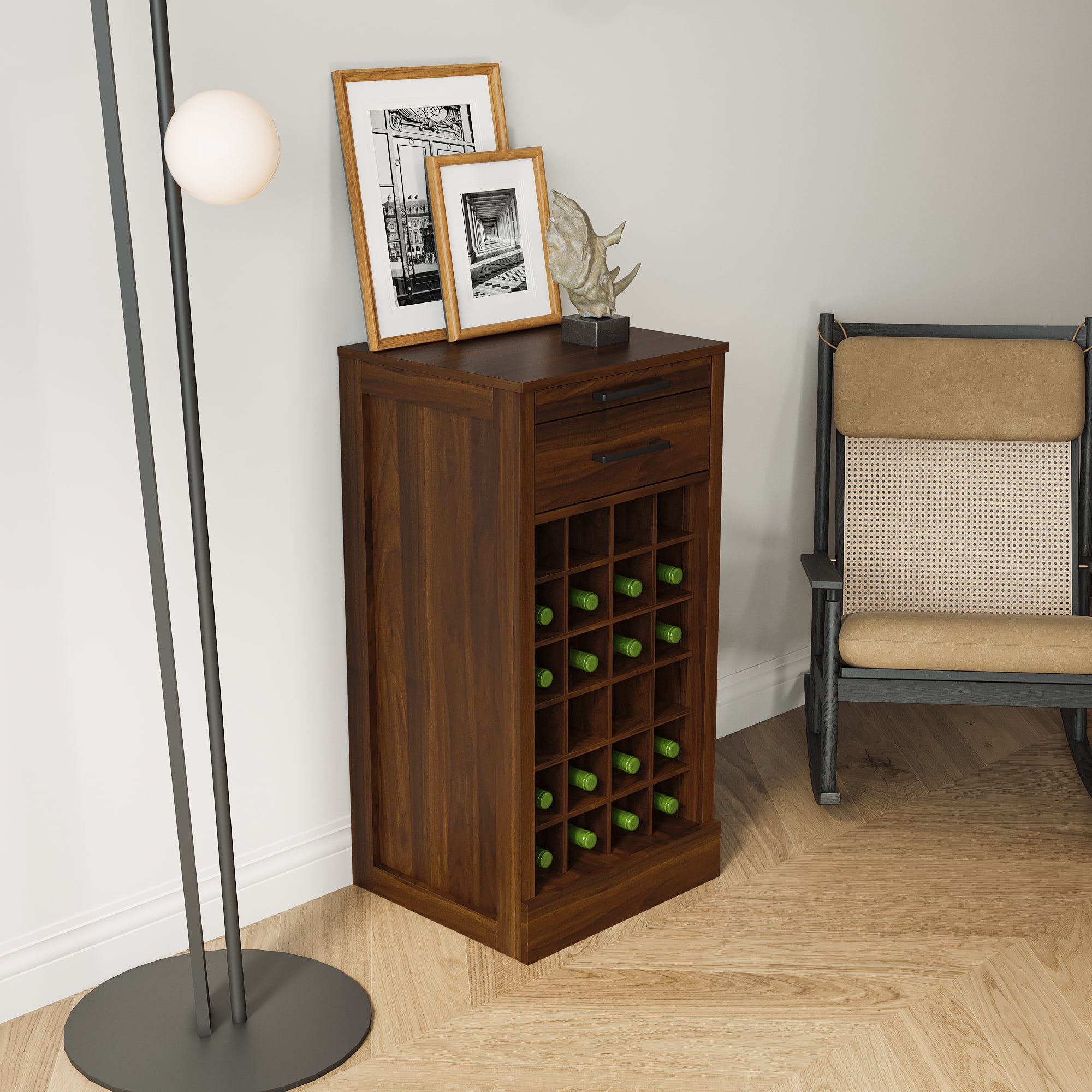 Brown Walnut Color Modular 24 Wine Bar Cabinet Buffet Cabinet