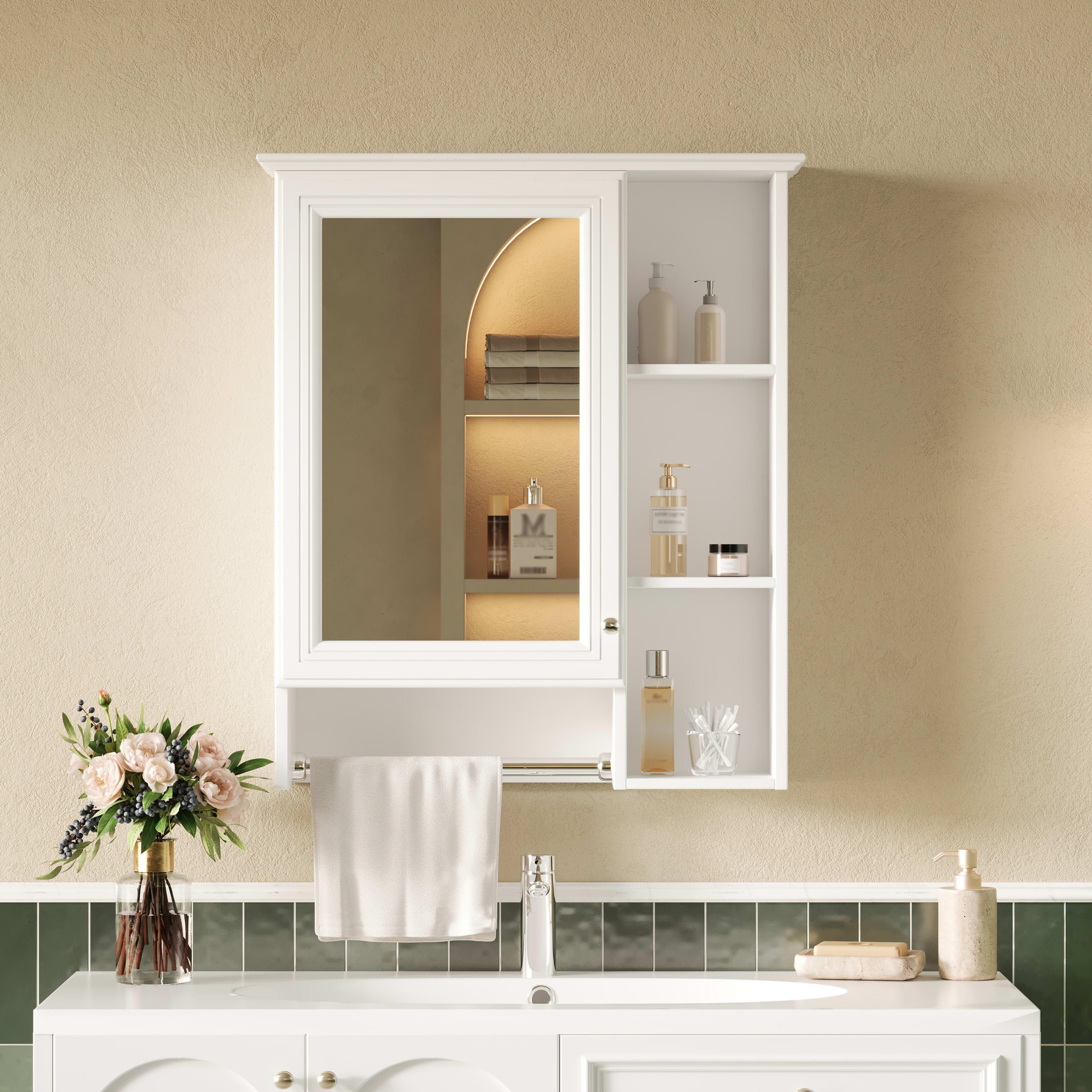 3-in-1 Bathroom Mirror Cabinet, 24-inch Wall Mounted Medicine Cabinet With Adjustable Shelf & Tower Bar, High-Definition Mirror With Storage For Bathroom Vanity view 5