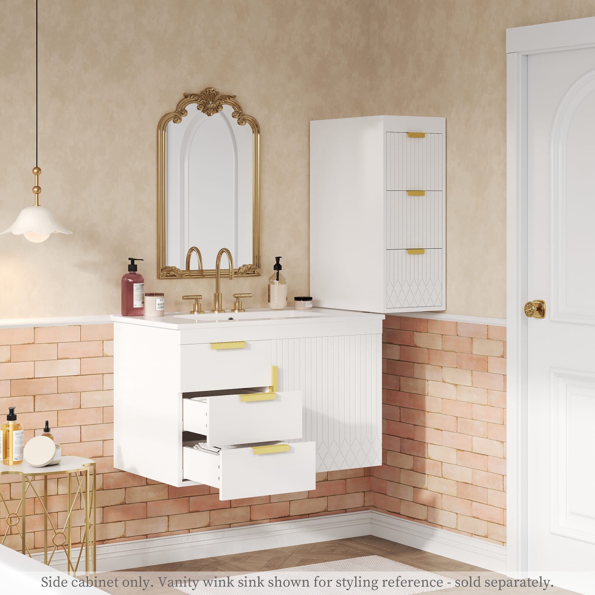 Wall Mounted Floating Cabinet, 12inch Side Cabinet With Drawers, Mutifunctional Cabinet For Bathroom, Living Room Bathroom Vanity Not Included view 5