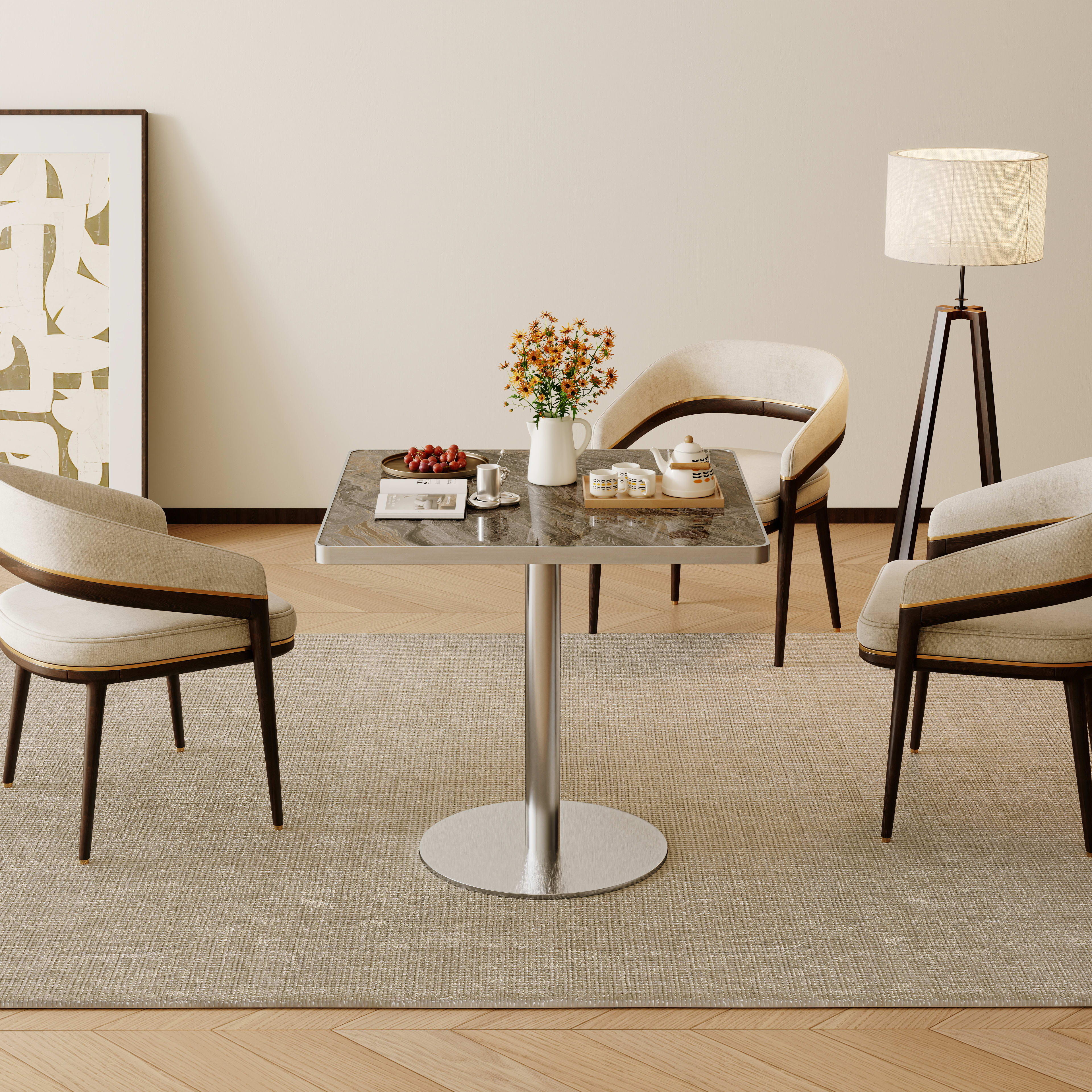 Square Modern Dinning Table 31.5 Inches Bistro Table Tulip Table With Faux Marble Top,Easy Assemble,Sturdy Metal Frame Diameter view 2