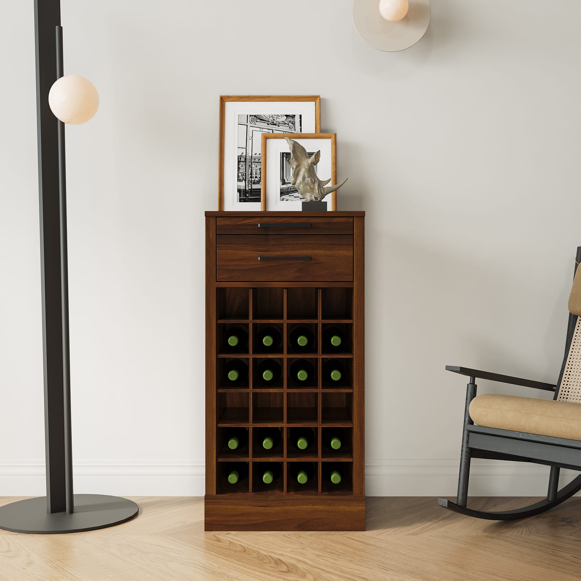 Brown Walnut Color Modular 24 Wine Bar Cabinet Buffet Cabinet view 3